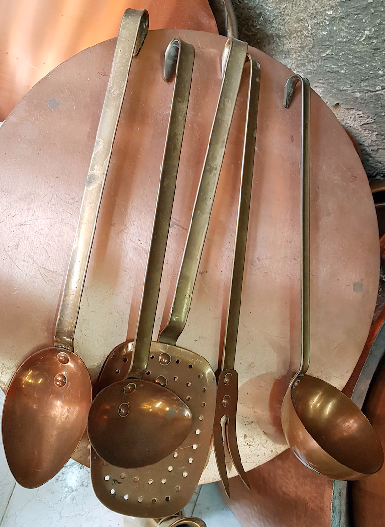 Cooking utensils, copper cooking utensils, 5 cooking utensils, vintage utensils, copper utensils, moroccan utensils, arabic utensils